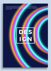 Fototapete - Neon poster, retro design, 80s Sci-Fi pattern, Futuristic Background. Flyer template. Shapes, motion, abstract, geometric vector illustration for music party invitation, minimalist banner, 1980 print.