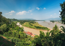 Golden Triangle Area Located Along The Mekong River In Chiang Saen. It Is Border Of Three Countries, Thailand, Laos And Myanmar.