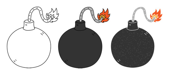 Poster - explosive bomb vector design. black and white. digital hand drawn. grain texture