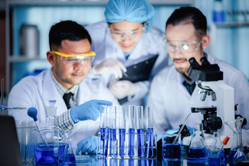 Wall Mural - health care researchers working in medicals science technology research in laboratory