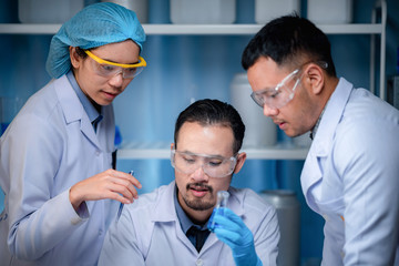 Wall Mural - health care researchers working in medicals science technology research in laboratory