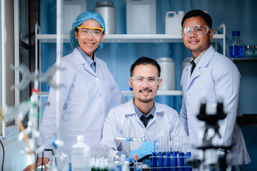 Wall Mural - health care researchers working in medicals science technology research in laboratory