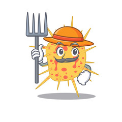 Sticker - Cartoon character design of mycobacterium kansasii as a Farmer with hat and pitchfork