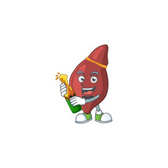 Poster - Mascot cartoon design of liver making toast with a bottle of beer