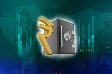 Poster - Rupee currency with locker. 3D rendering illustration