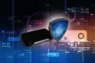 Poster - 3d rendering shield and router