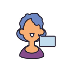 Sticker - woman with speech bubble, line and fill style icon