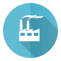 Poster - Factory blue round flat design vector icon isolated on white background, industrial building, plant, pollution illustration in eps 10