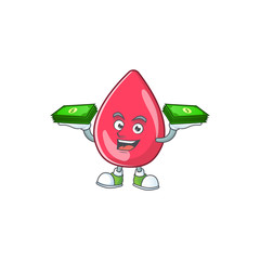 Sticker - A cheerful red blood mascot design with some money on hands