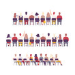 University or College Students Sitting on Chairs in Class, Back View of Young People Studying Together Flat Vector Illustration
