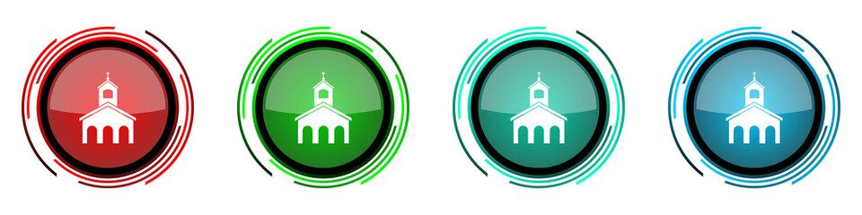 Leinwandbilder - Religion, church round glossy vector icons, set of buttons for webdesign, internet and mobile phone applications in four colors options isolated on white background
