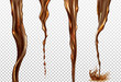 © klyaksun - Cola splash. Vector realistic mockup of streams of black coffee, tea, whiskey or beer. Twisted flow of brown drink with splash and drops isolated on transparent background