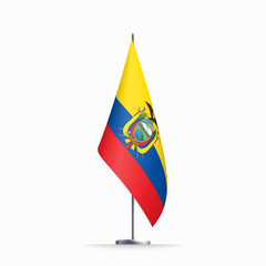 Ecuador flag state symbol isolated on background national banner. Greeting card National Independence Day of the Republic of Ecuador. Illustration banner with realistic state flag.