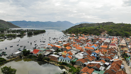 Wall Mural - Aerial of Diep Son island, Vanh Ninh, Van Phong Bay, Khanh Hoa. the Island is famous for the white sand road locate under the sea water level connecting two islands with natural scenery wild