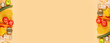 © Алина Бузунова - Donation food on orange background with copy space. Flat lay. top view, Mockup. Food donations or food delivery service concept. Online shopping during coronavirus covid-19 lockdown