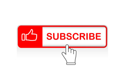 Poster - Red subscribe button with mouse pointer and notification bell icon flat in modern colour design concept on isolated white background. EPS 10 vector.