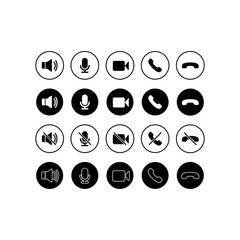 Poster - Set of communication icons. Phone, sound, microphone, camera, call symbols on isolated white background for applications, web, app. EPS 10 vector