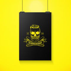 Wall Mural - Barbershop logo, angry sticker with skull