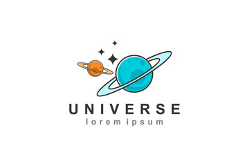 Wall Mural - universe saturn planet logo icon symbol galaxy with stars element.