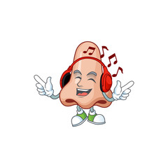 Wall Mural - Cartoon mascot design nose enjoying music with headset