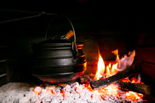 Black Potjie Food South African Pot With Fire