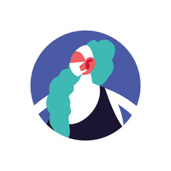 Sticker - woman with medical mask on white background