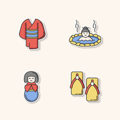 Sticker - Japan printable patches. Kimono clothing. Yukata shoes