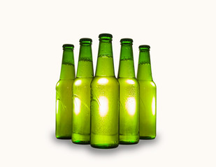 Green beer bottles isolated on white background.