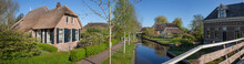 Giethoorn Overijssel Netherlands. During Corona Lock-down. Empty Streets, Paths, Bridges And Canals. Panorama