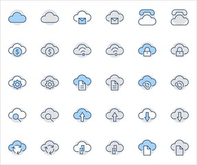 Poster - Set of cloud vector line icon. It contains symbols to upload, download, link and more. Editable Stroke. 32x32 pixels.