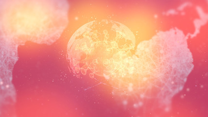 Wall Mural - 3d render of hazardous virus rotates over the glowing background with continents contaminated.