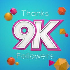 Sticker - Thanks 9K followers. Social media subscribers banner. 3D render