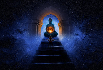 Wall Mural - woman in yoga pose praying to buddha