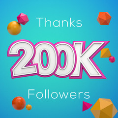 Sticker - Thanks 200K followers. Social media subscribers banner. 3D render