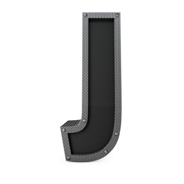 Letter J industrial metal type. 3D Rendering