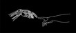 © Redshinestudio - Hands of Robot and Human hands touching with fingers, Virtual Reality or Artificial Intelligence Technology Concept - Hand Draw Sketch Design illustration.