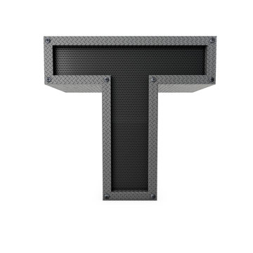 Letter T industrial metal type. 3D Rendering