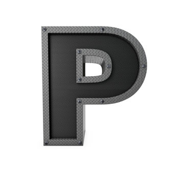 Letter P industrial metal type. 3D Rendering