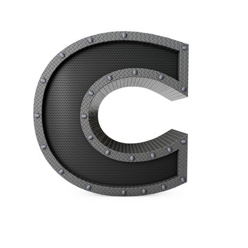 Letter C industrial metal type. 3D Rendering