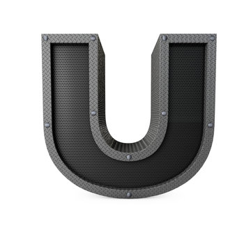 Letter U industrial metal type. 3D Rendering