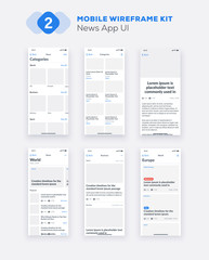 Fototapete - wireframe ui kit for smartphone. mobile app ux design. new os news, categories, articles screens.