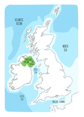 Wall Mural - Hand drawn map of Northern Ireland and the British Isles.UK-map