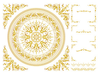 Wall Mural - set of decorative elements for design. golden floral ornament.