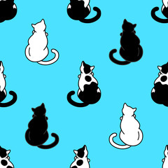 Wall Mural - Seamless pattern with cute black and white cats. Texture for wallpapers, stationery, fabric, wrap, web page backgrounds, vector illustration