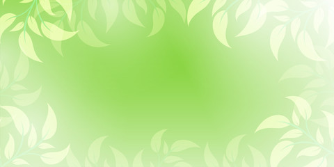 Wall Mural - abstract green leaf border and gradient background with bright white, vector background illustration