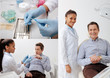 © LIGHTFIELD STUDIOS - collage of dental instruments and man pointing with finger at inter dental cleaning brush near happy african american dentist