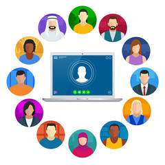 Video conference. Online meeting work form home. Home office. Multiethnic business team. Stay at home and work from home concept during Coronavirus pandemic