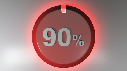 Poster - A red circle sign with the write 90% and a rotating cursor - 3D rendering video clip