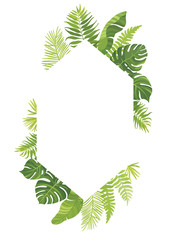 Wall Mural - Tropical green leaves frame template. Floral border with place for text. Vector illustration.