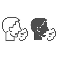 Poster - Sneezing or coughing person line and solid icon. Viral infection spread symbol, outline style pictogram on white background. Coronavirus transmission sign for mobile concept and web design. Vector.
